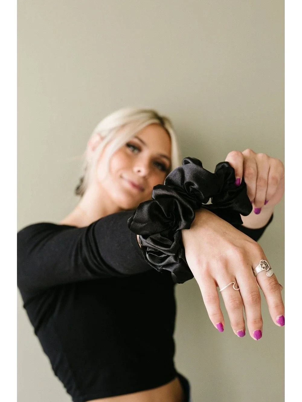 Andi Shadow Black Satin Jumbo Hair Scrunchie